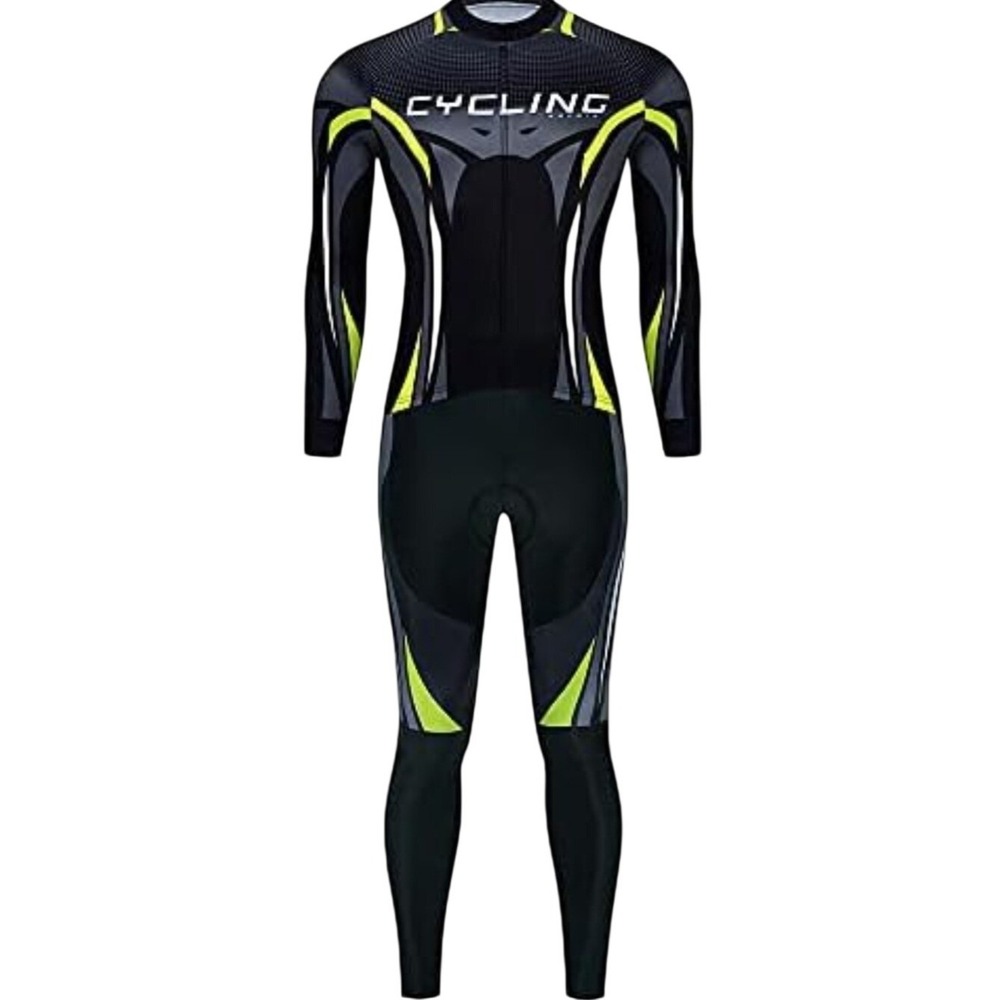 Mens Cycling Suit Long Sleeve Jersey and 20D Gel Padded Tights Set Black L NEW